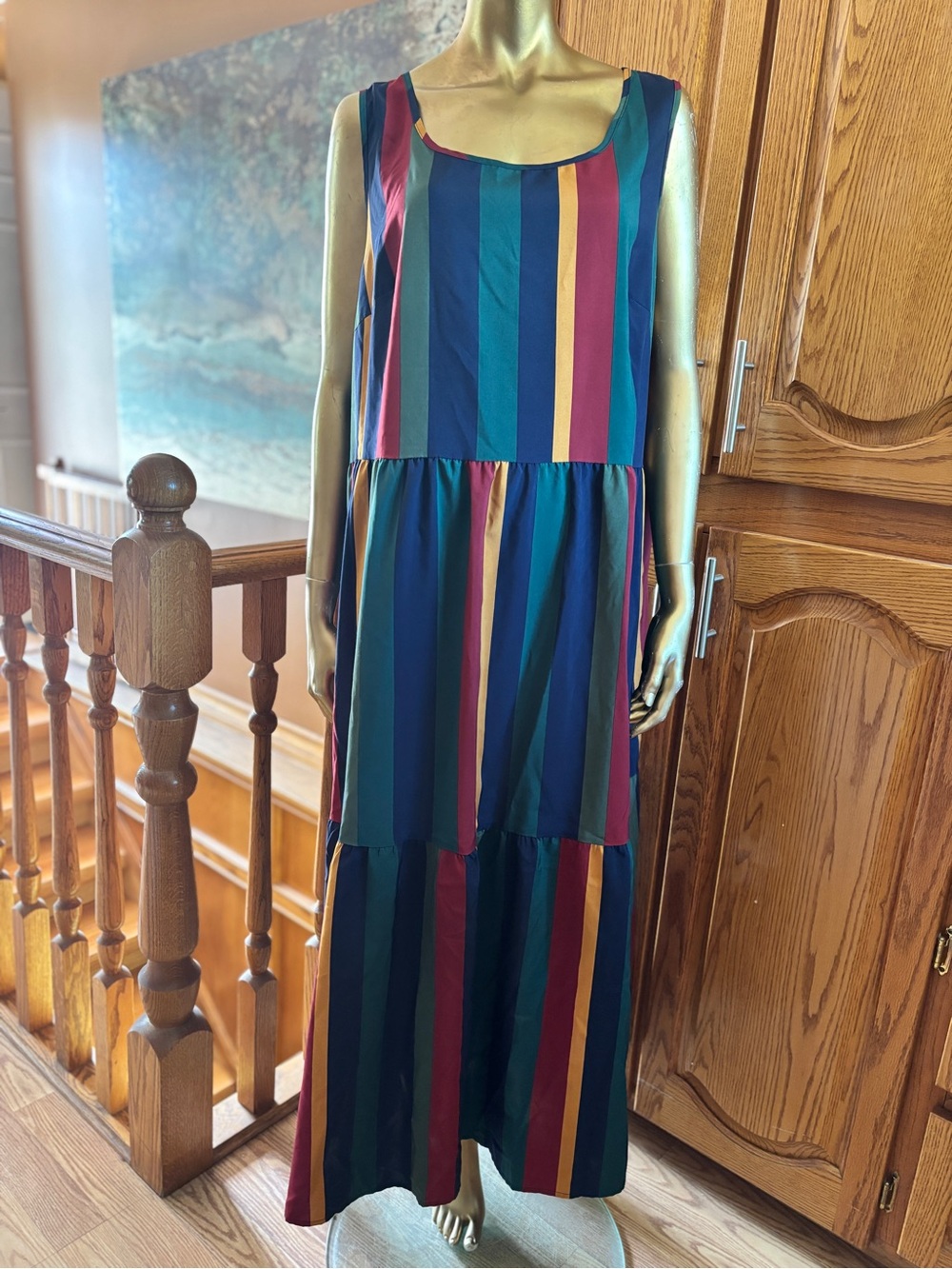 SHEIN Striped Sleeveless Maxi Dress in Teal, Navy, Burgundy, Mustard & Pink